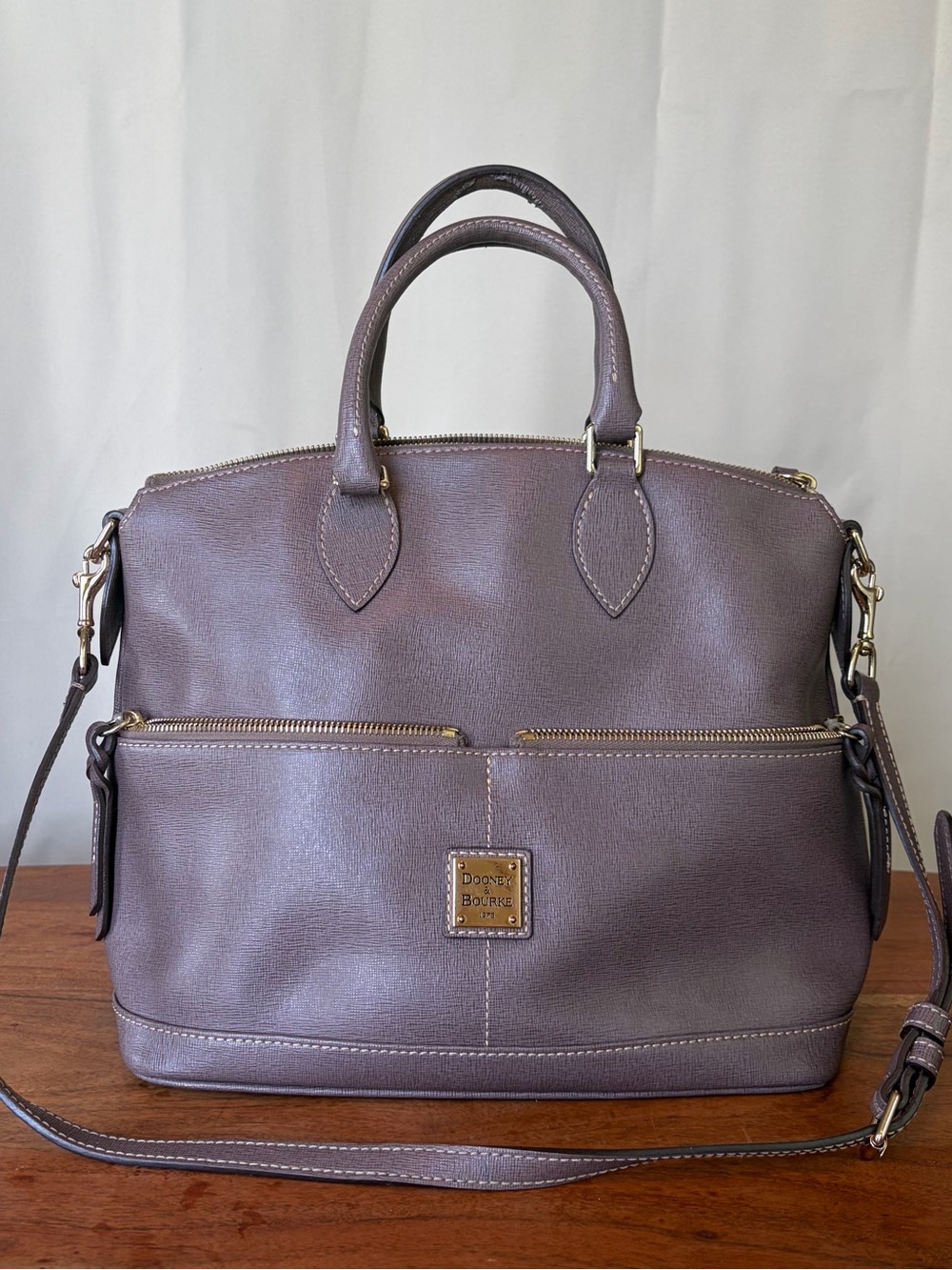 Dooney & Bourke Dillen Double Pocket Satchel Bag - Taupe/Gray Leather